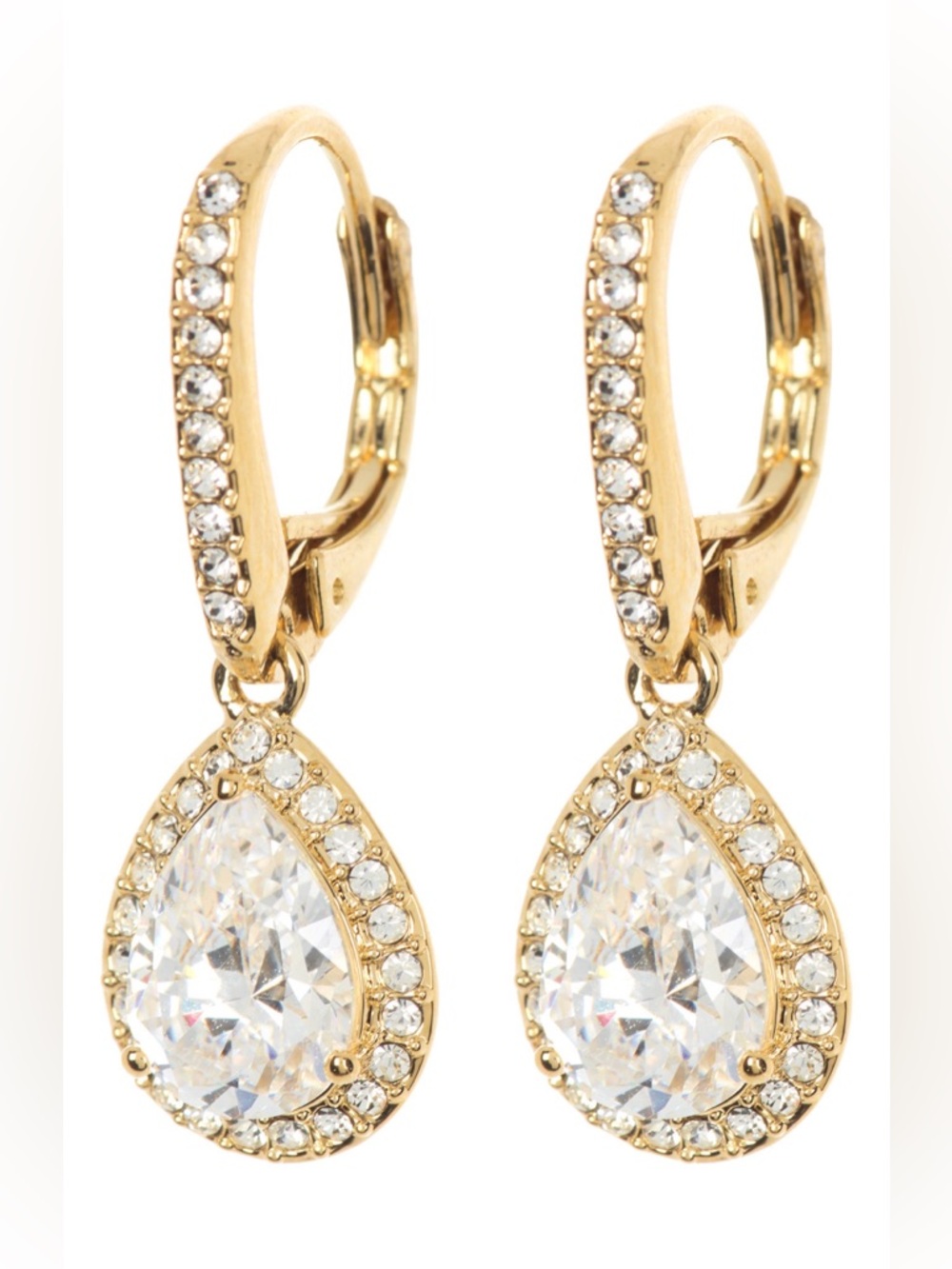 Nadri 18K Gold-toned Pear Drop Cubic Zirconia Pavé Leverback Earrings